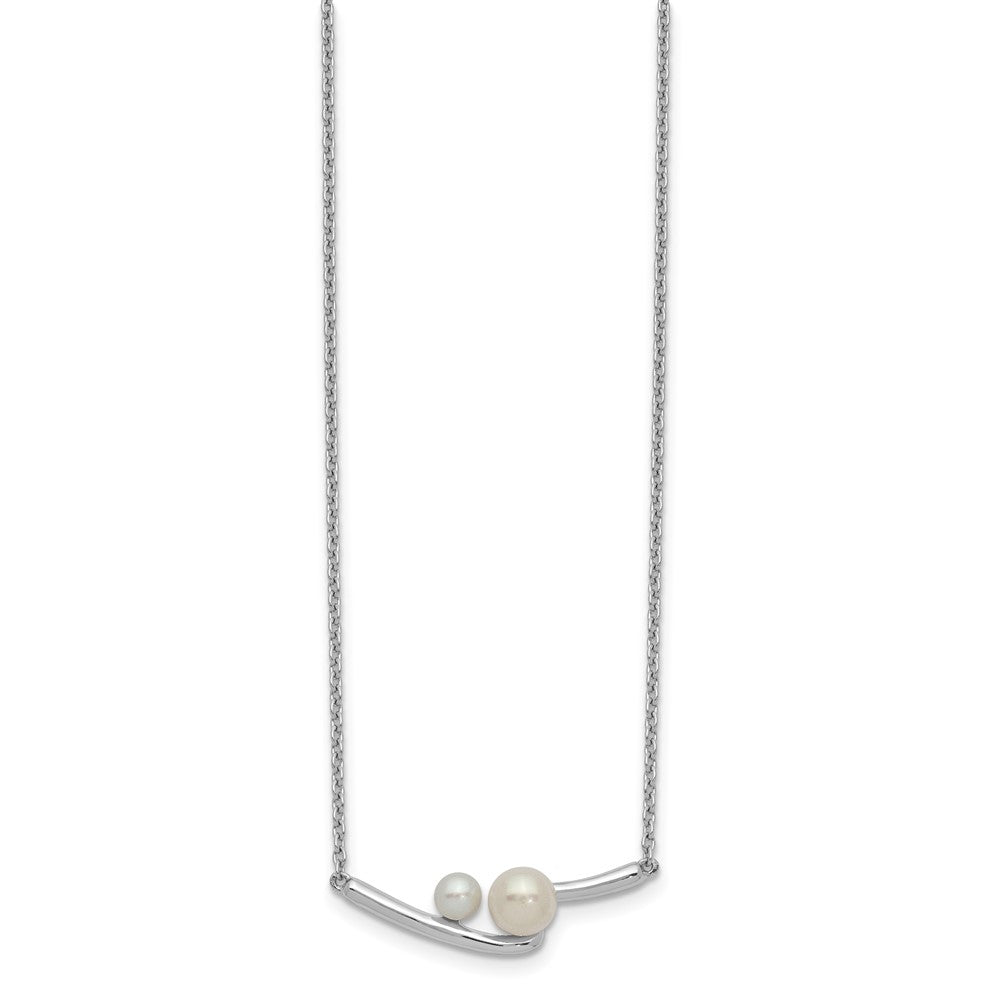 Sterling Silver Rhodium-plated FWC Pearl Bar w/ 1in ext Necklace 16.5 Inches
