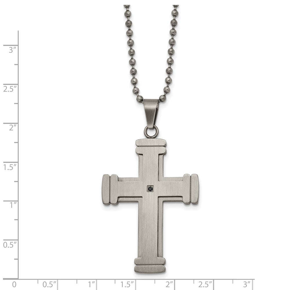 Stainless Steel Antiqued Brushed and Polished w/Black CZ Cross Necklace