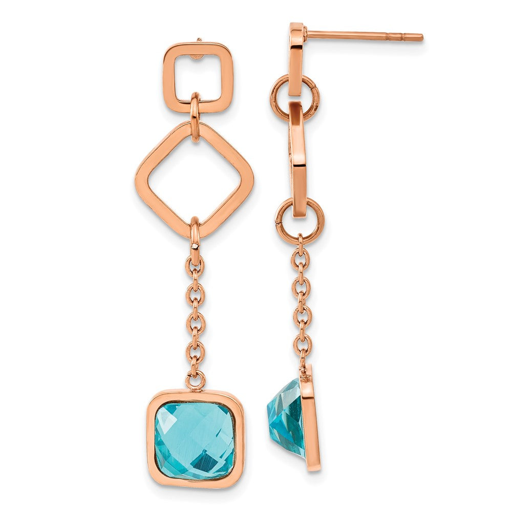 Stainless Steel Polished Rose IP-plated Blue Crystal Post Dangle Earrings