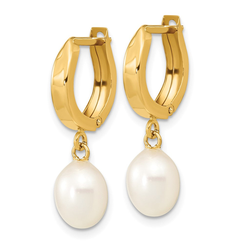 10K 6-7mm White Rice Freshwater Cultured Pearl Hoop Dangle Earrings