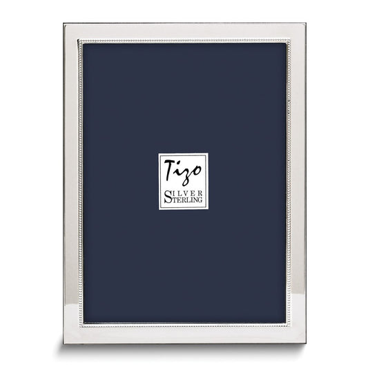Sterling Silver Tarnish Resistant Narrow Beaded 3.5x3.5 Photo Frame with Finished Wood Back
