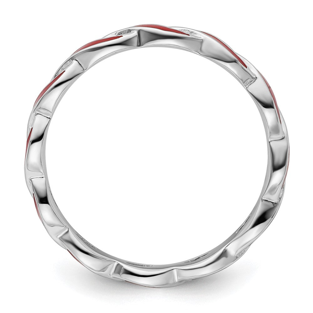 Sterling Silver Stackable Expressions Red Enamel Ring Size -10