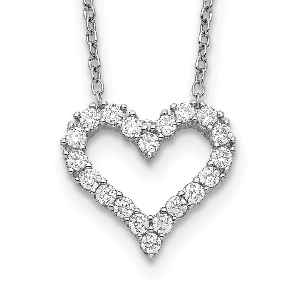 Sterling Silver Rhodium-plated CZ Open Heart 16 inch Necklace with 2 inch extension 16 Inches