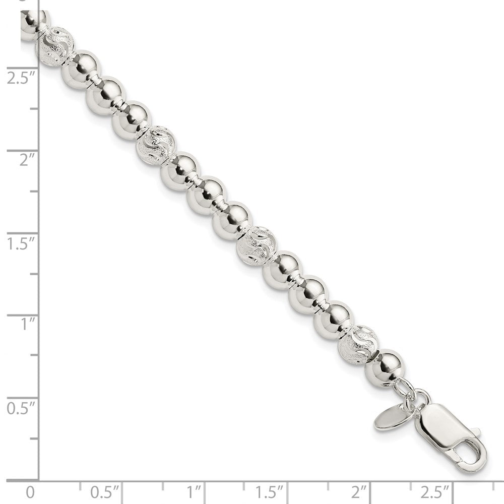 Sterling Silver Polished Diamond-cut Beaded Bracelet 7.5 inches