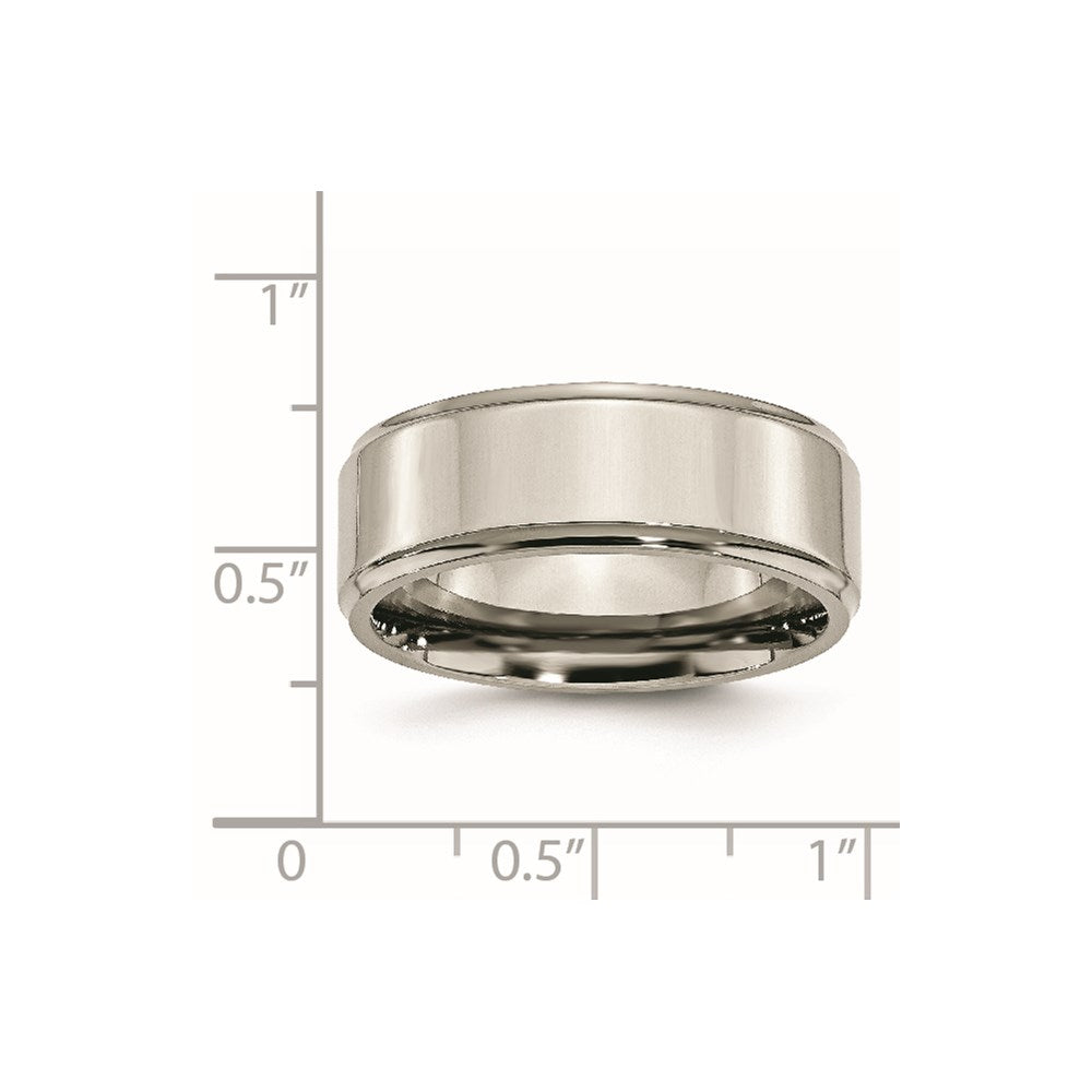 Titanium Polished 8mm Ridged Edge Band Size - 9.5