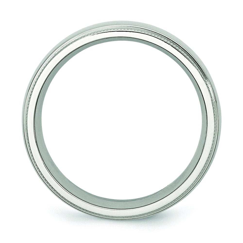 Stainless Steel Polished 8mm Grooved and Beaded Band Size - 10