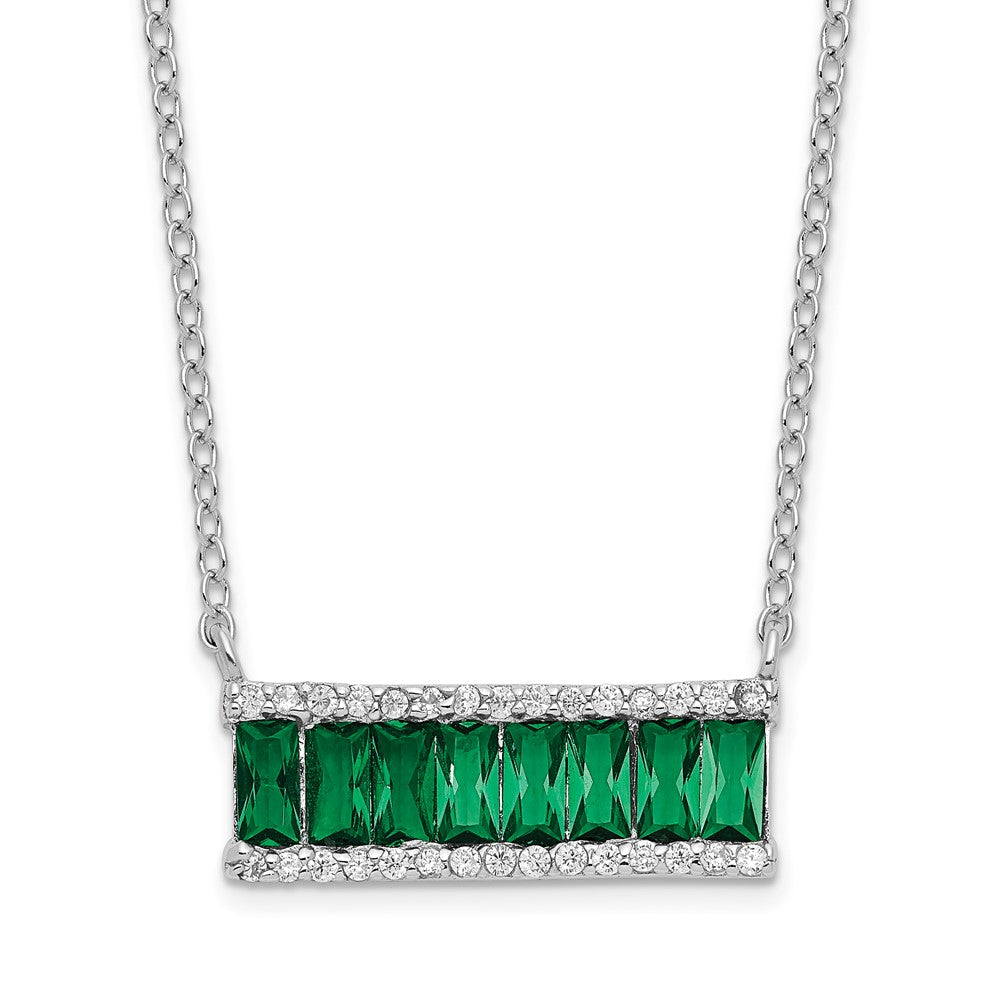 Cheryl M Sterling Silver Rhodium-plated Emerald-cut Green Nano Crystal and Brilliant-cut White CZ Bar 18 Inch Necklace 18 Inches