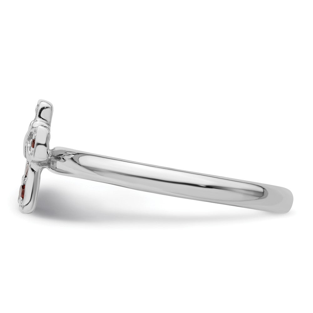 Sterling Silver Stackable Expressions Rhodium Garnet Cross Ring Size -6