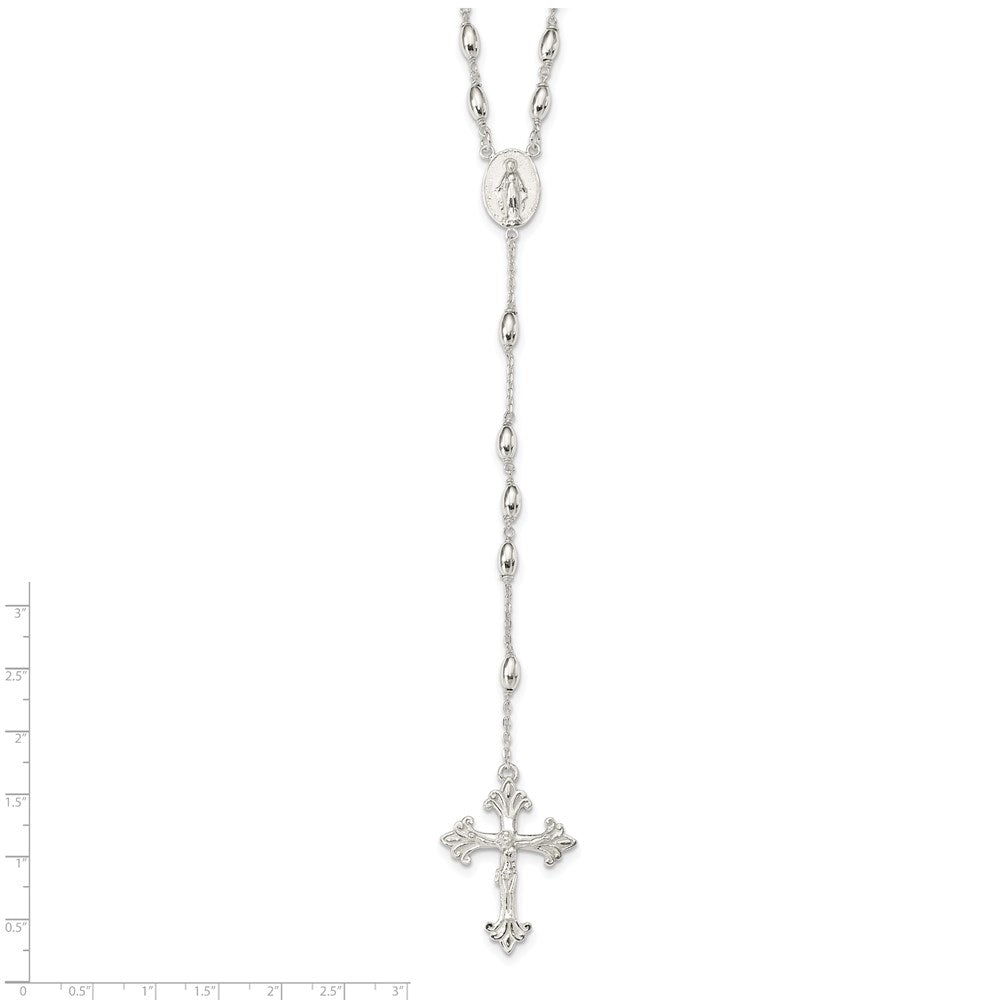 Sterling Silver Polished Bead Rosary 18 inch Necklace 18 Inches