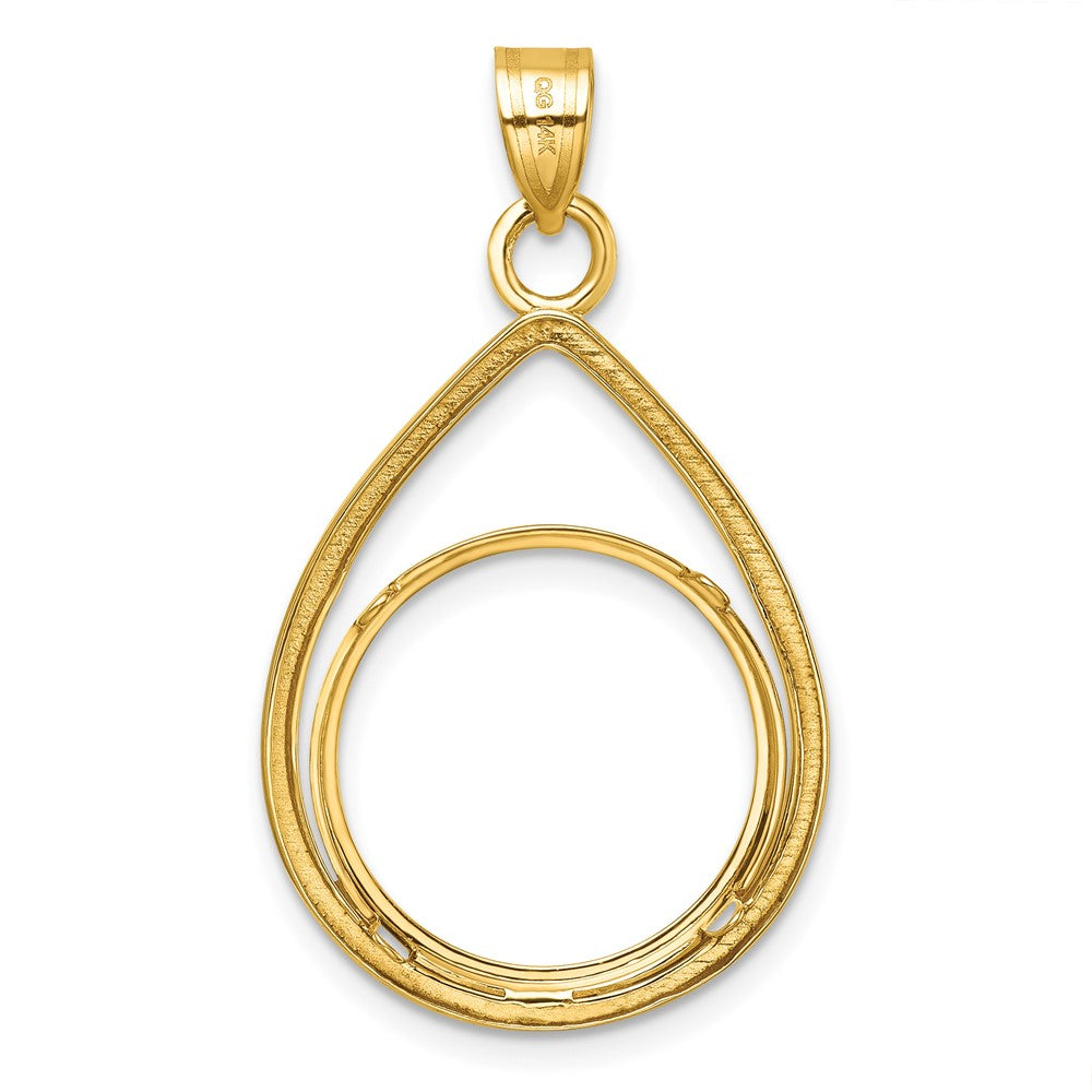Wideband Distinguished Coin Jewelry 14k Polished Lightweight Teardrop 18.0mm Prong Coin Bezel Pendant