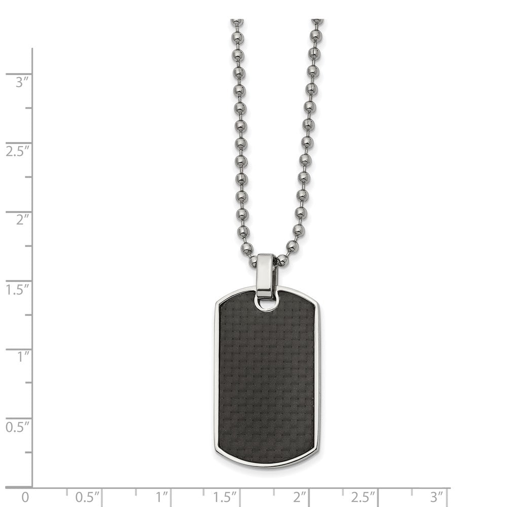 Stainless Steel Polished Carbon Fiber & Wood Rvrsble Dog Tag Necklace