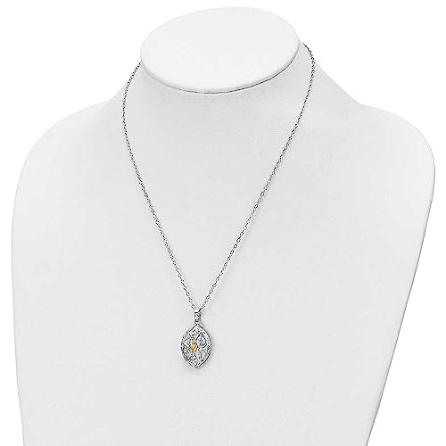 Finest Gold Sterling Silver Rhodium Gold-Tone Heart Egg Shaped Ash Holder 18 in. Necklace