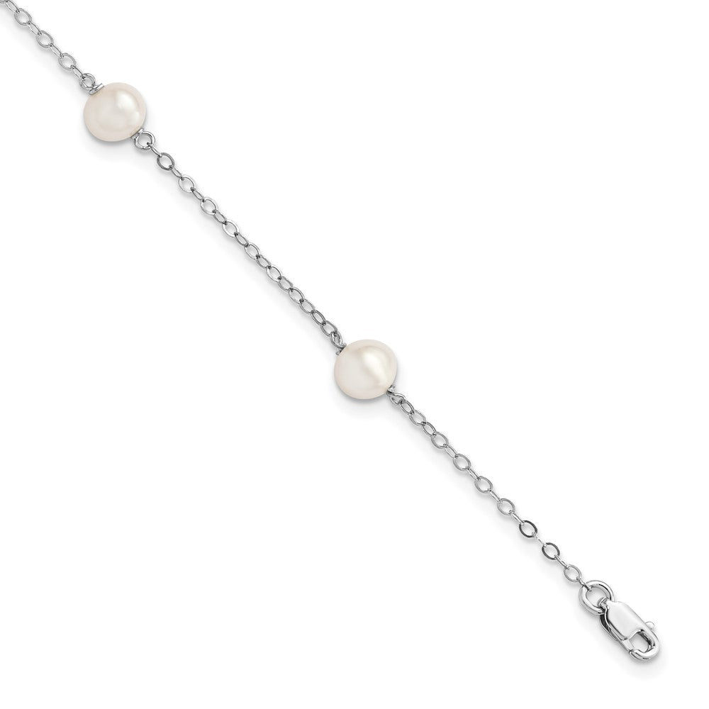 Sterling Silver Rhodium-plated 5-6mm White Freshwater Cultured Pearl 3-Stations 7.5 inch Bracelet 7.5 inches