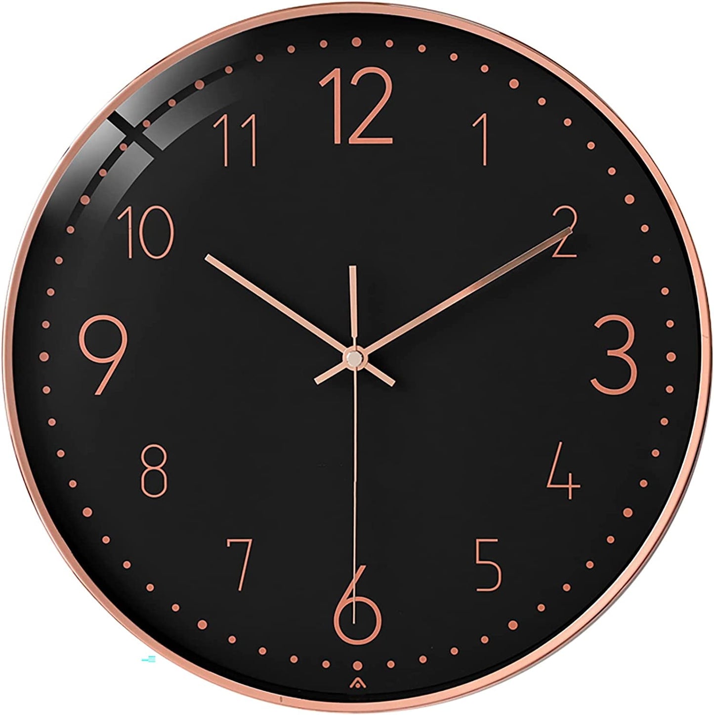 Modern Minimalist Rose Gold on Black Silent Wall Clock With Glass Top (Numerical Dial)