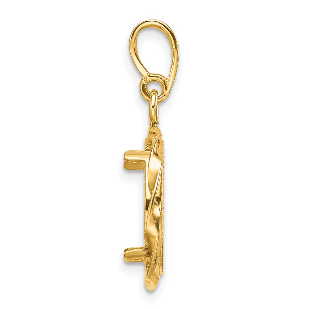Wideband Distinguished Coin Jewelry 14k Polished Hand Twisted Ribbon and Diamond-cut 13.0mm Prong Coin Bezel Pendant
