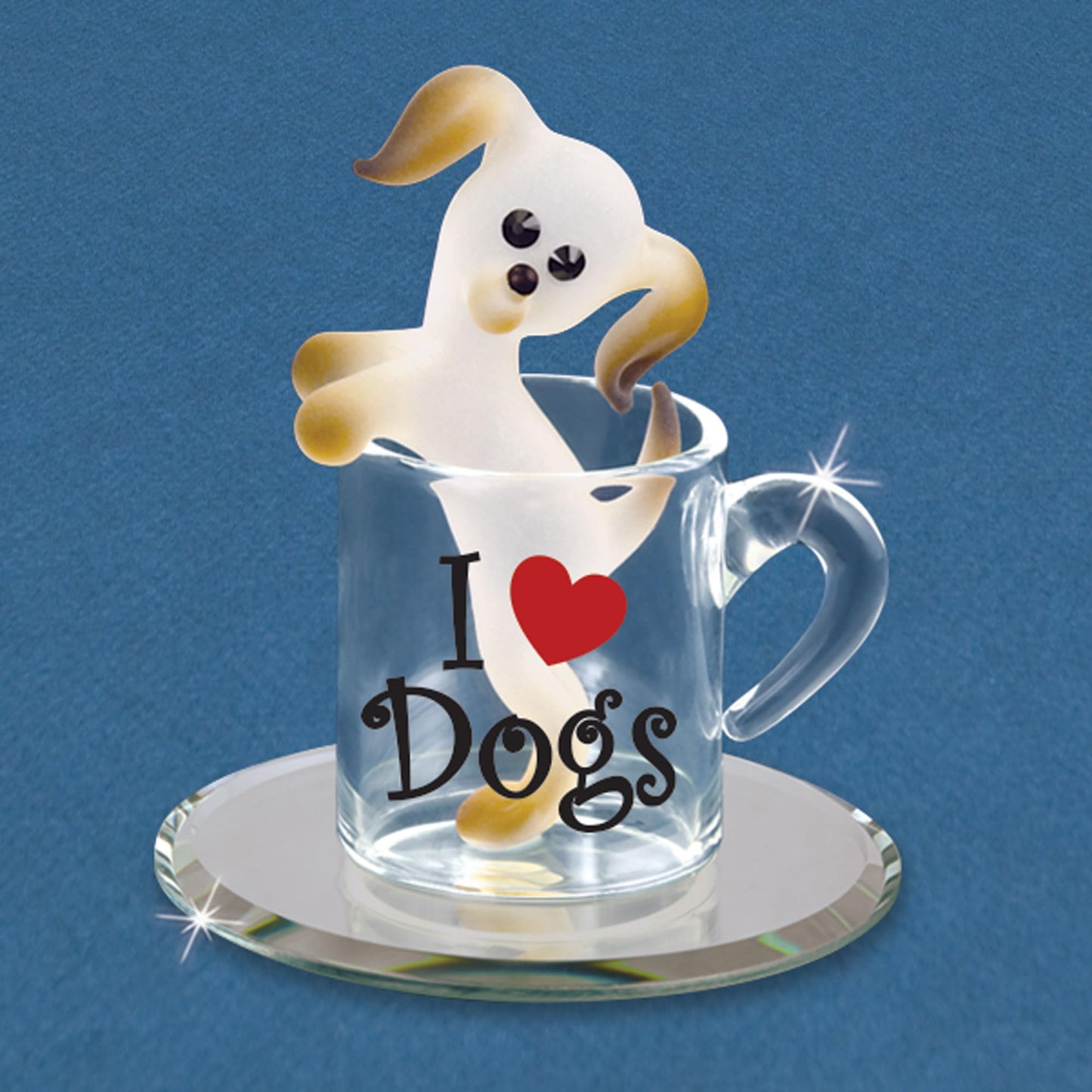 Glass Baron Pup In A Cup I LOVE DOGS Handcrafted Glass Figurine