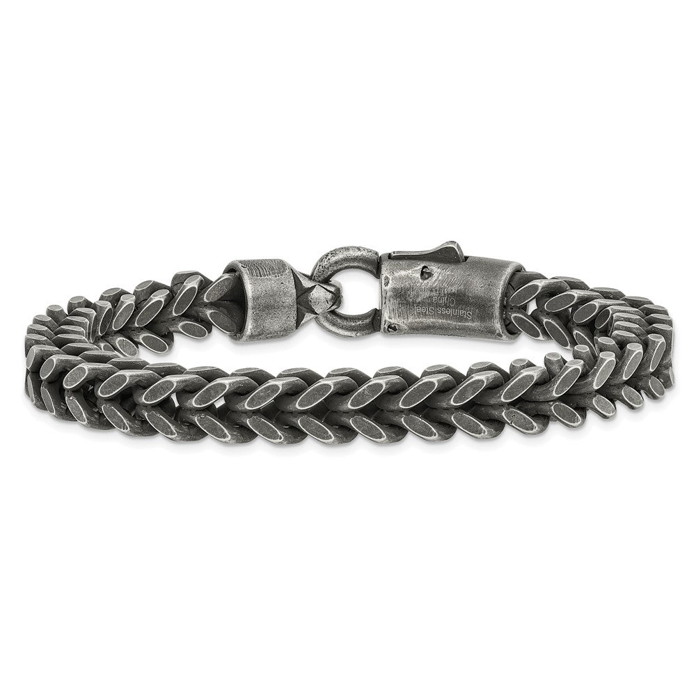 Stainless Steel Antiqued and Brushed Heavy Wheat 9in Bracelet 9 inches