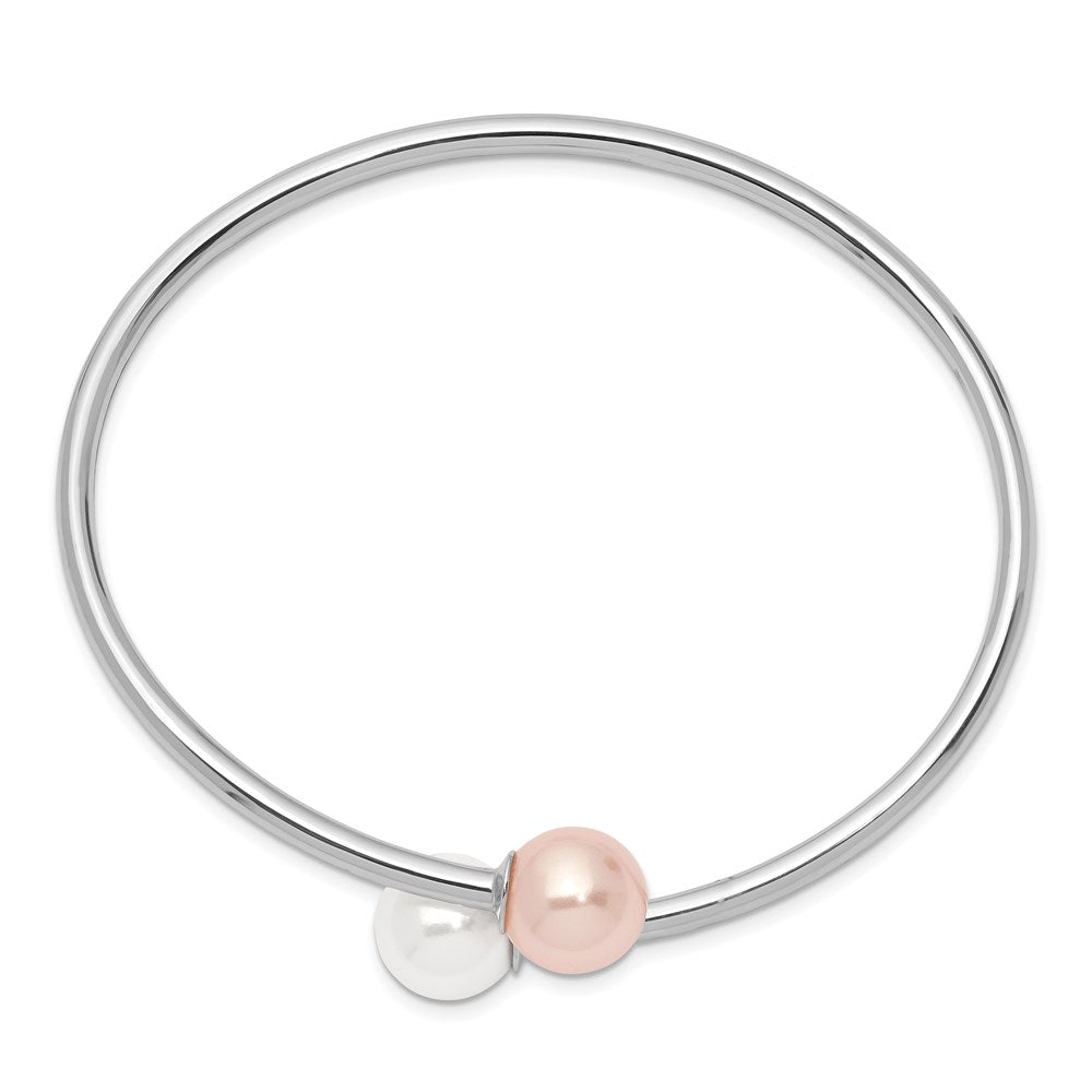 Majestik Sterling Silver Rhodium-plated 10-11mm White Pink Imitation Shell Pearl Bangle 7 inches