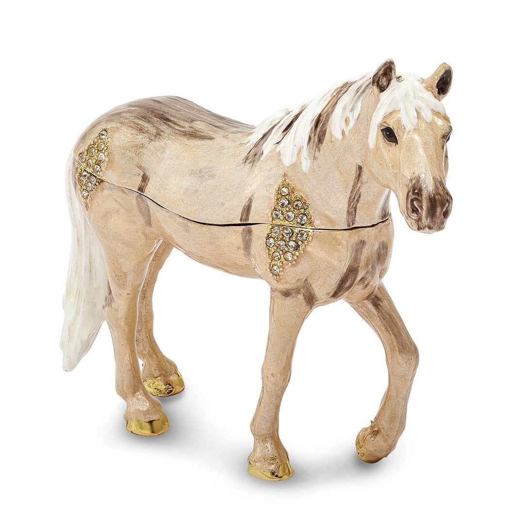 Bejeweled Wild Pony Champagne Trinket Box with Charm Pendant
