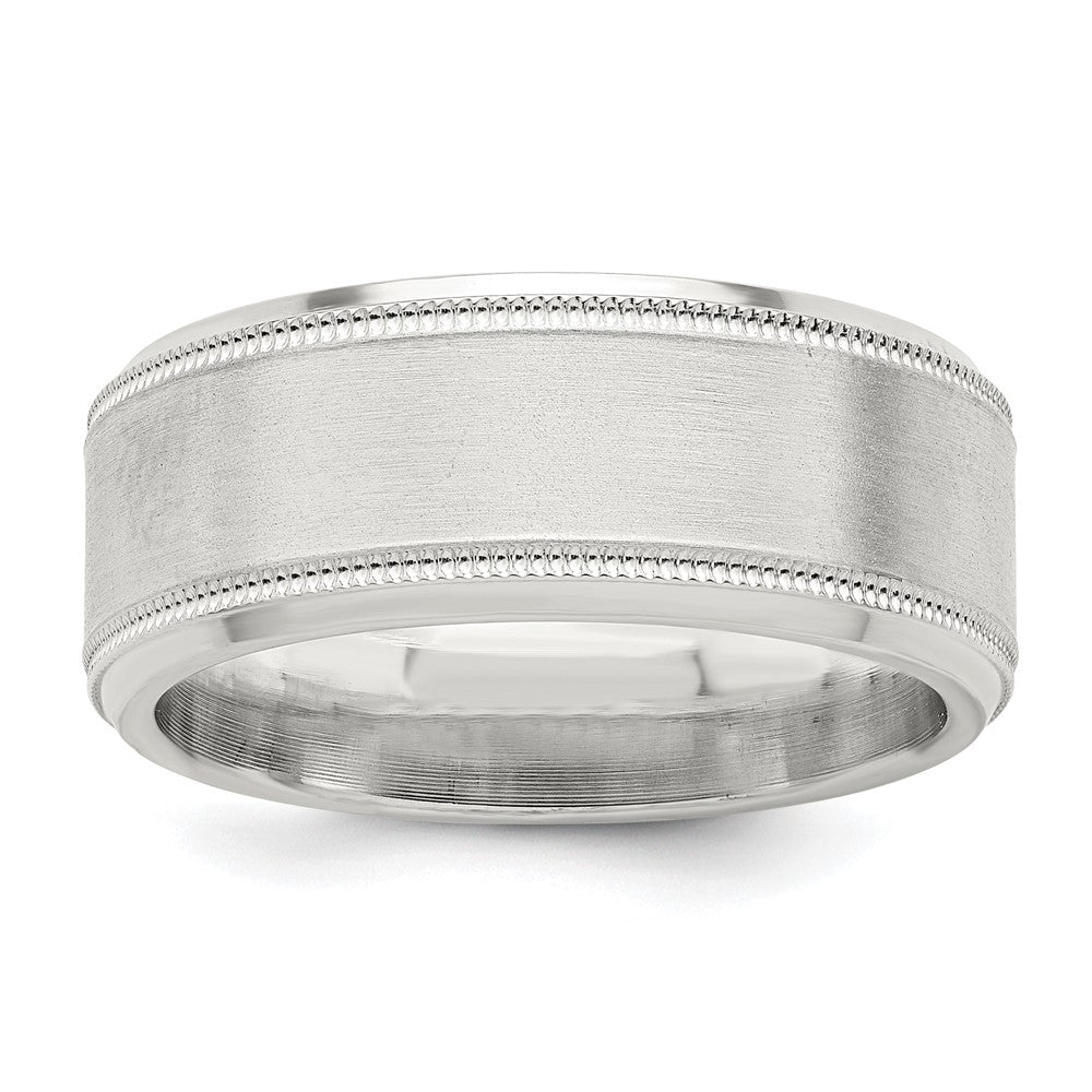 Sterling Silver 6mm Brushed Flat Milgrain Beveled Edge Fancy Band Size 7.5