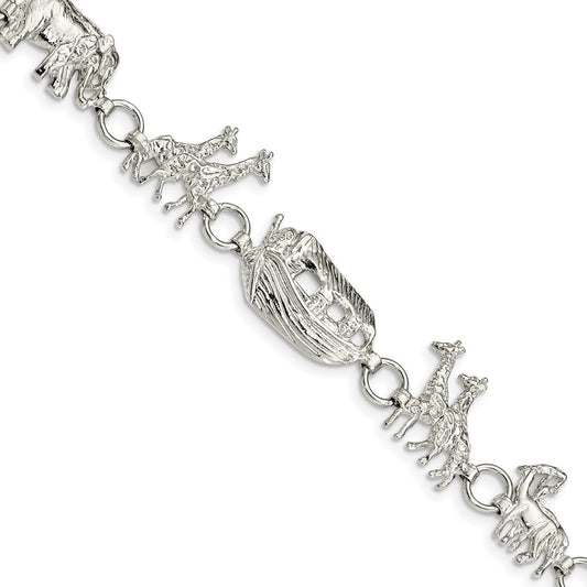 Sterling Silver Noah's Ark Bracelet 7 inches