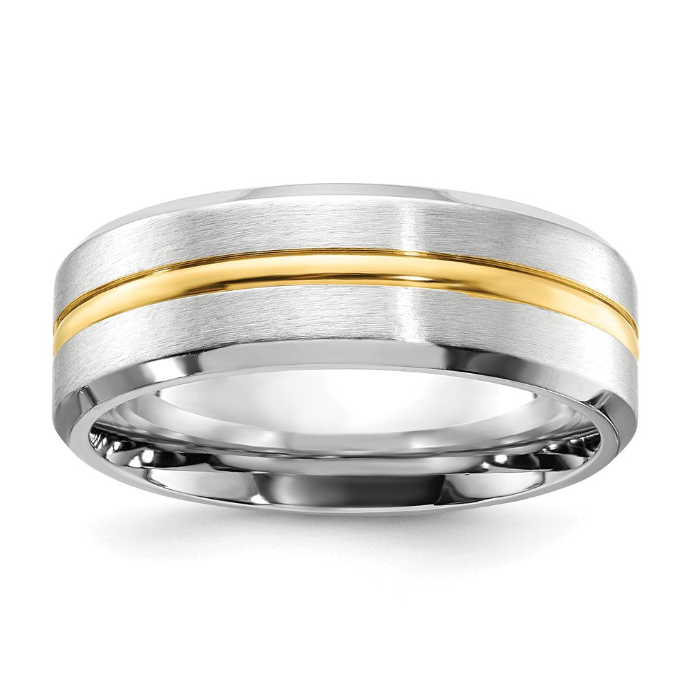 Cobalt Brushed and Polished w/Yellow IP Center Beveled Egde 8mm Band Size - 7