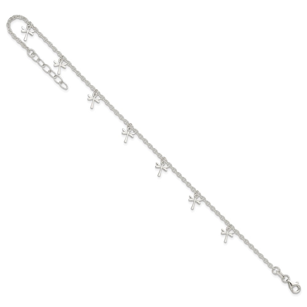 Sterling Silver Polished Dragonfly 9in Plus 1in Ext. Anklet 9 inches
