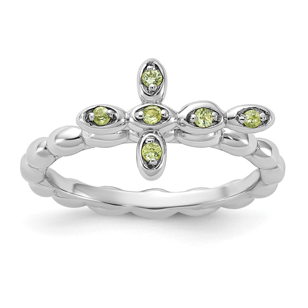 Sterling Silver Stackable Expressions Rhodium-plated Peridot Cross Ring Size -5