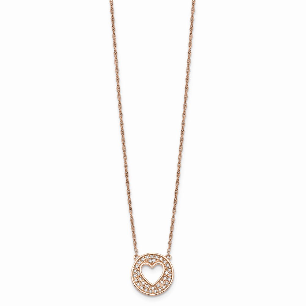 SS and Rose Gold Plated Diamond Heart in Circle with 2 in ext Necklace