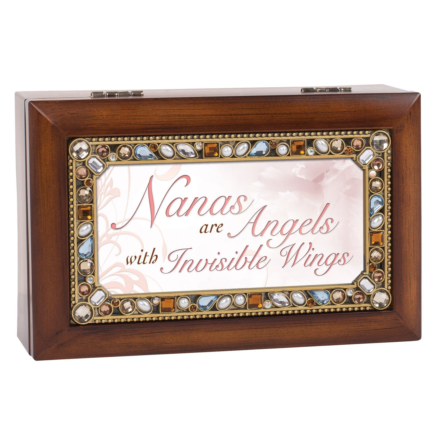 Nanas Are Angels Jeweled Woodgrain Jewelry Music Box - Plays Tune Fur Elise