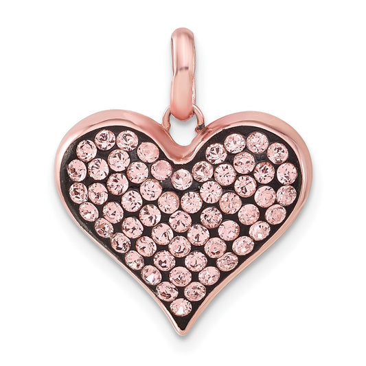 Sterling Silver Rose-tone Ceramic-plated Crystal Heart Pendant