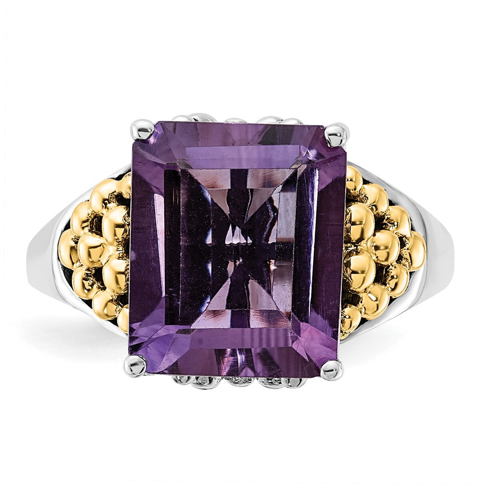 Sterling Silver w/14k Accent Polished & Antiqued Amethyst Ring