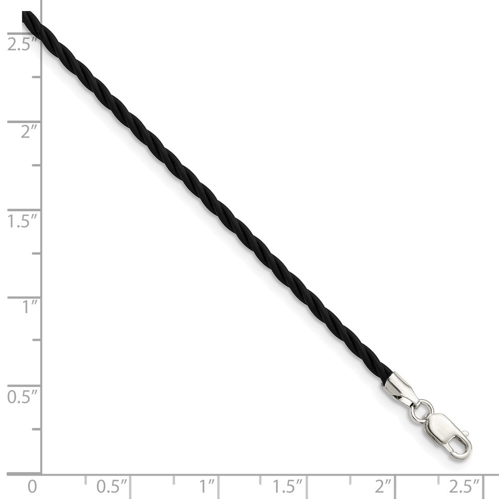 Sterling Silver 18 inch 2mm Black Twisted Rubber Necklace 18 Inches