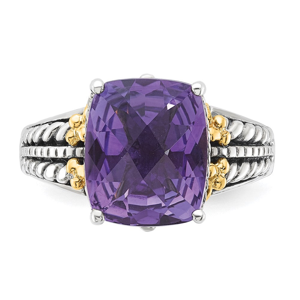 Sterling Silver w/ 14k Accent Antiqued Amethyst Ring