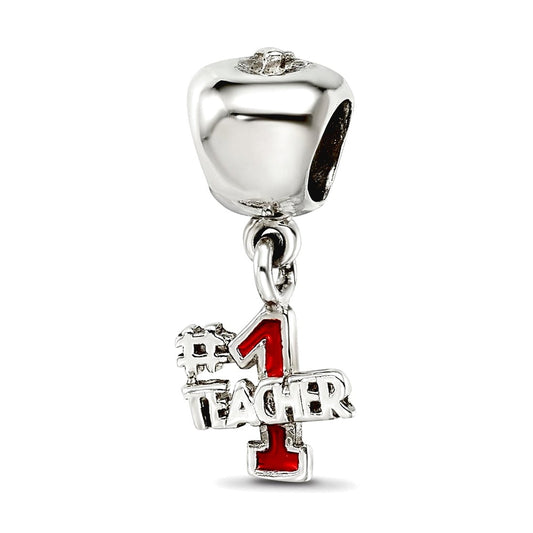 925 Sterling Silver Polished Reflections Fruit Design With Number 1 Teacher Dangle Bead Charm 18.18x7.27mm Wide Pendant