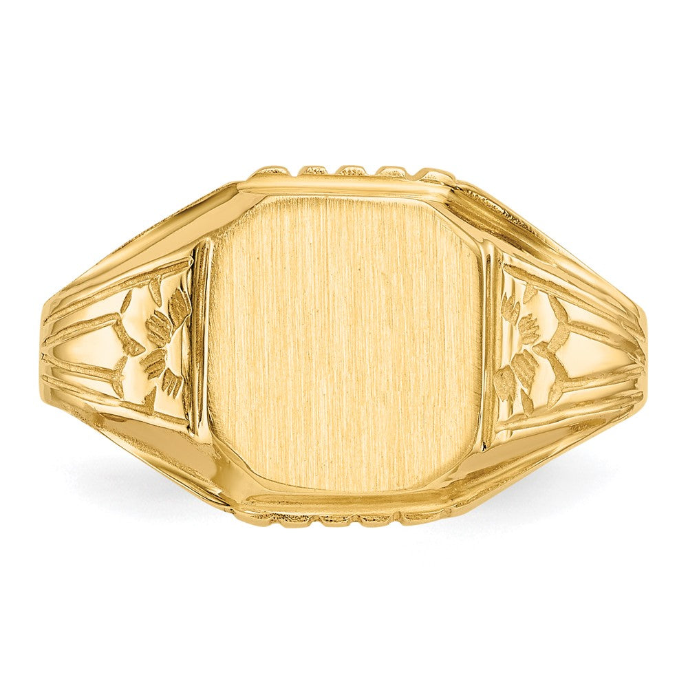 14k 9.0x9.0mm Open Back Floral Signet Ring Size 6