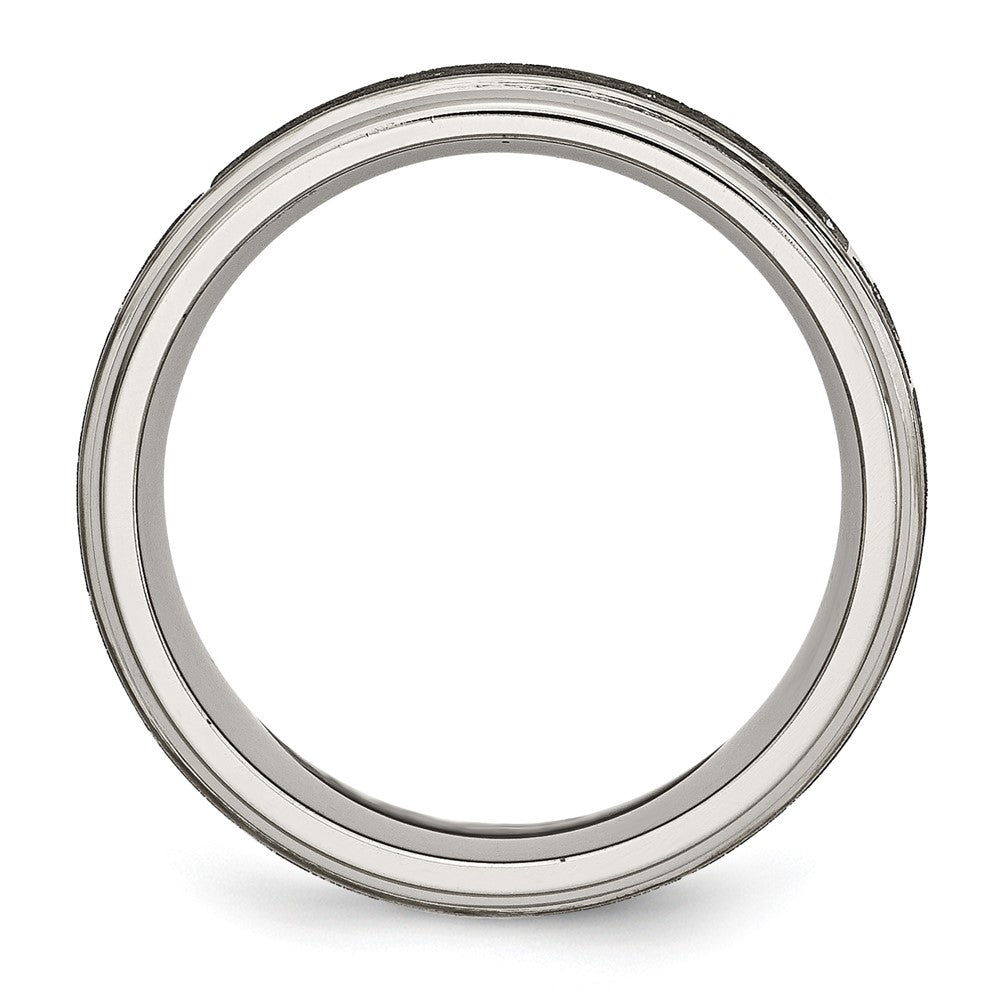 Titanium Brushed & Polished Cross Laser Design 8mm Ridged Edge Band Size - 10.5
