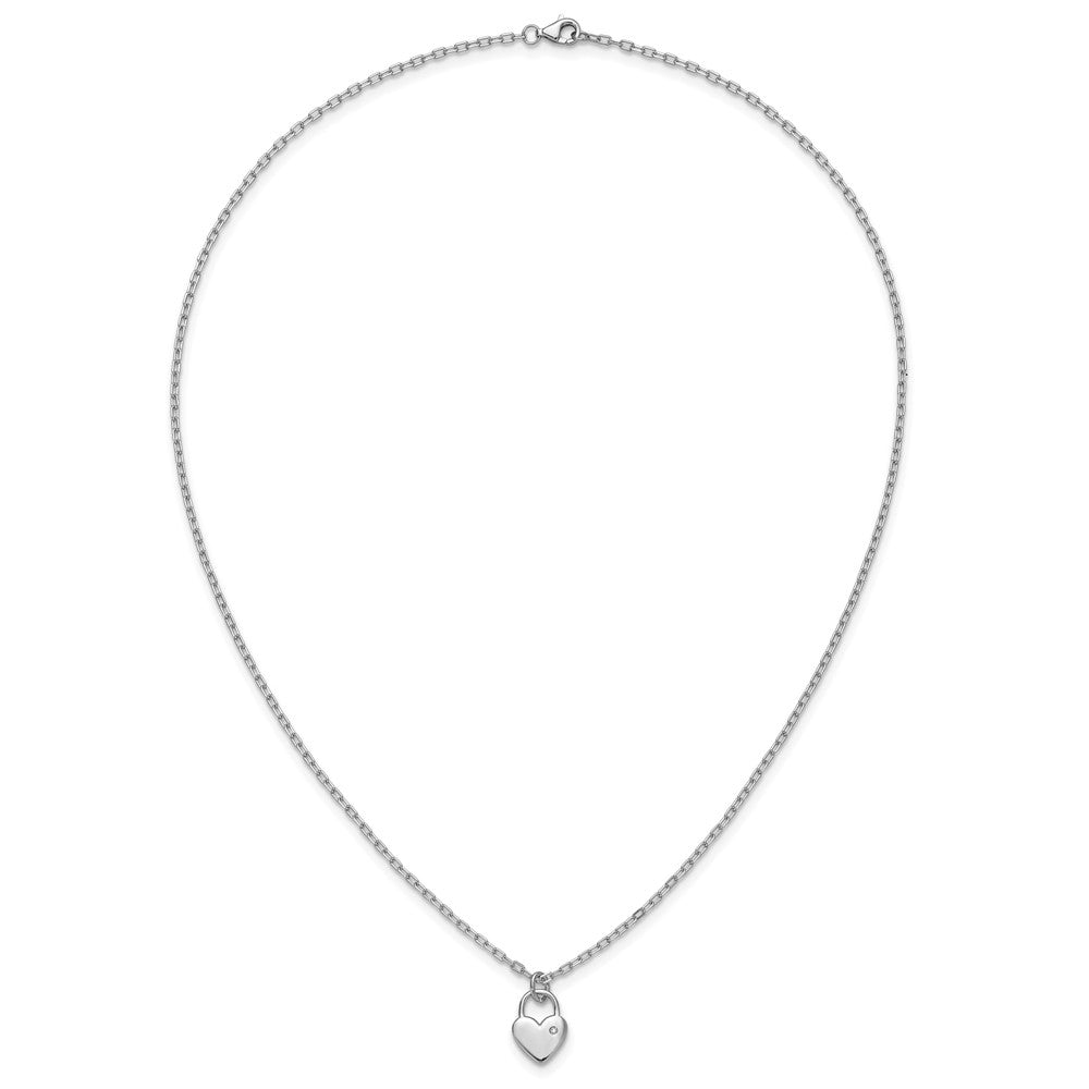 Cheryl M Sterling Silver Rhodium-plated Polished CZ Heart Lock Necklace 18 Inches