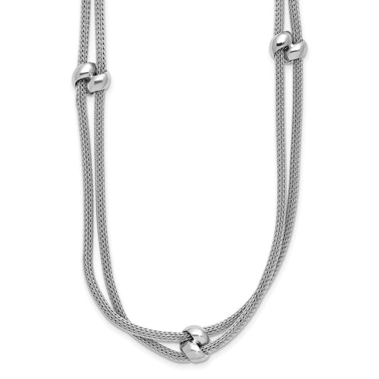 SS RH-plated Polished 2-strand Bead w/2.25in ext. Necklace