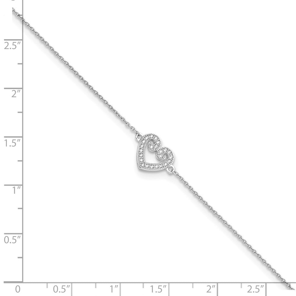 Brilliant Embers Sterling Silver Rhodium-plated 23 Stone 9 inch Micro Pav‚ CZ Heart Anklet with 1 Inch Extender 9 inches