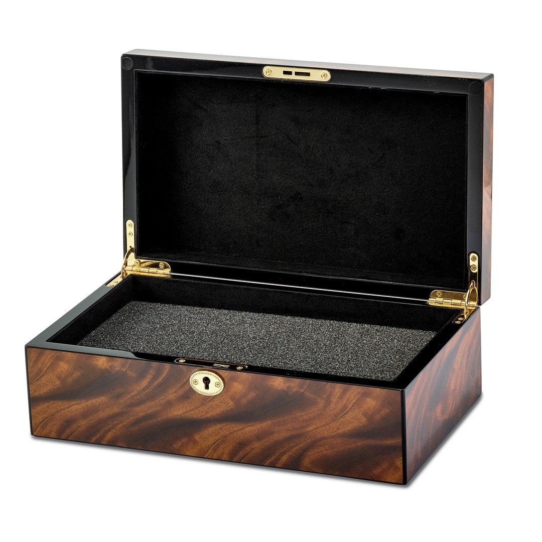 Luxury Giftware by Jere Tiger Wood Veneer High Gloss Finish Multi Use Locking Collector Box QJJG353