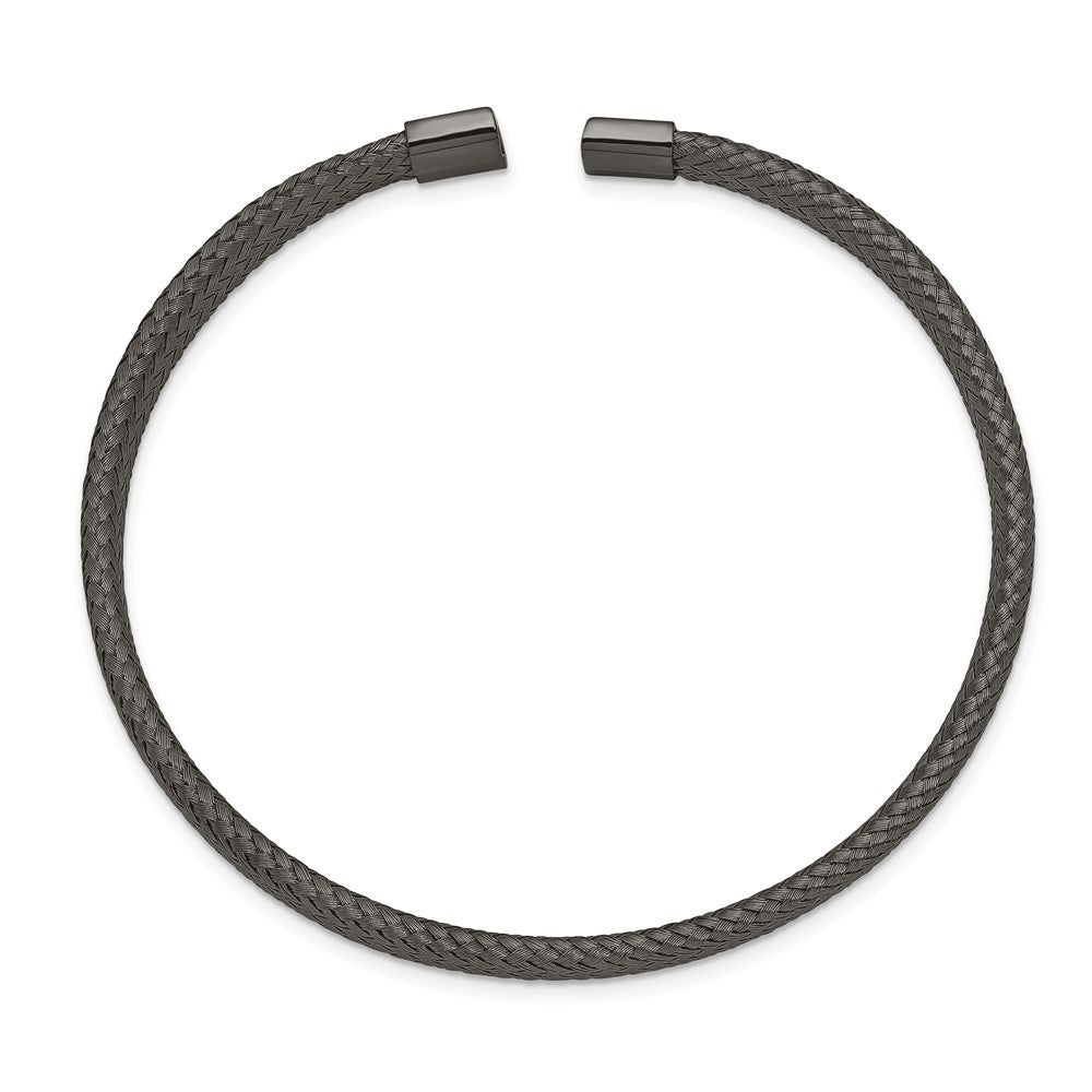 Stainless Steel Polished Black IP-plated 6mm Mesh Wire Cuff Bangle 7 inches