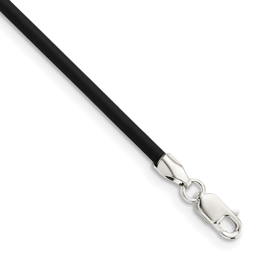 Sterling Silver 18inch 2mm Black Rubber Cord Necklace 18 Inches