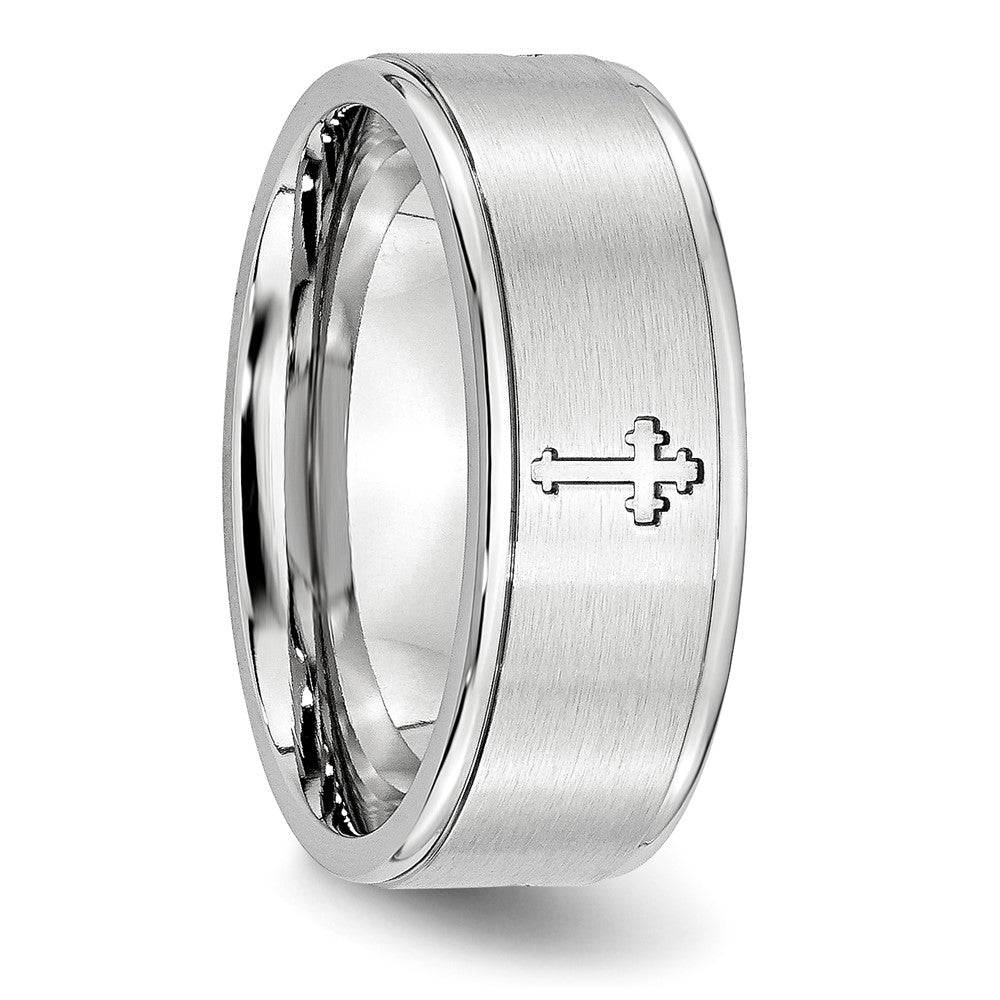 Cobalt Satin and Polished Ridged Edge 8mm Band Size - 12