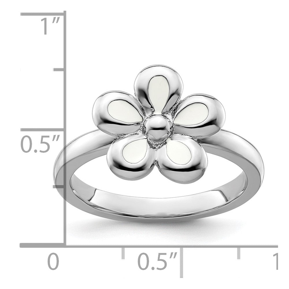 Sterling Silver Stackable Expressions Polished White Enameled Flower Ring Size -7
