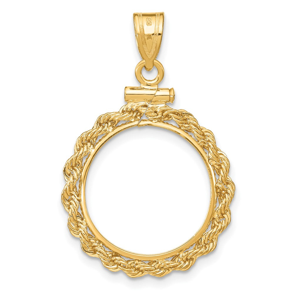 Wideband Distinguished Coin Jewelry 14k Polished Rope 16.0mm x 1.35mm Screw Top Coin Bezel Pendant