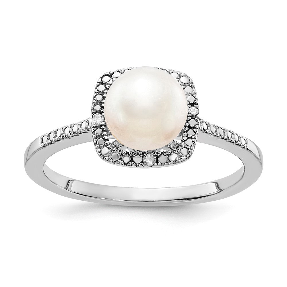 Sterling Silver Pearl & Diamond Ring