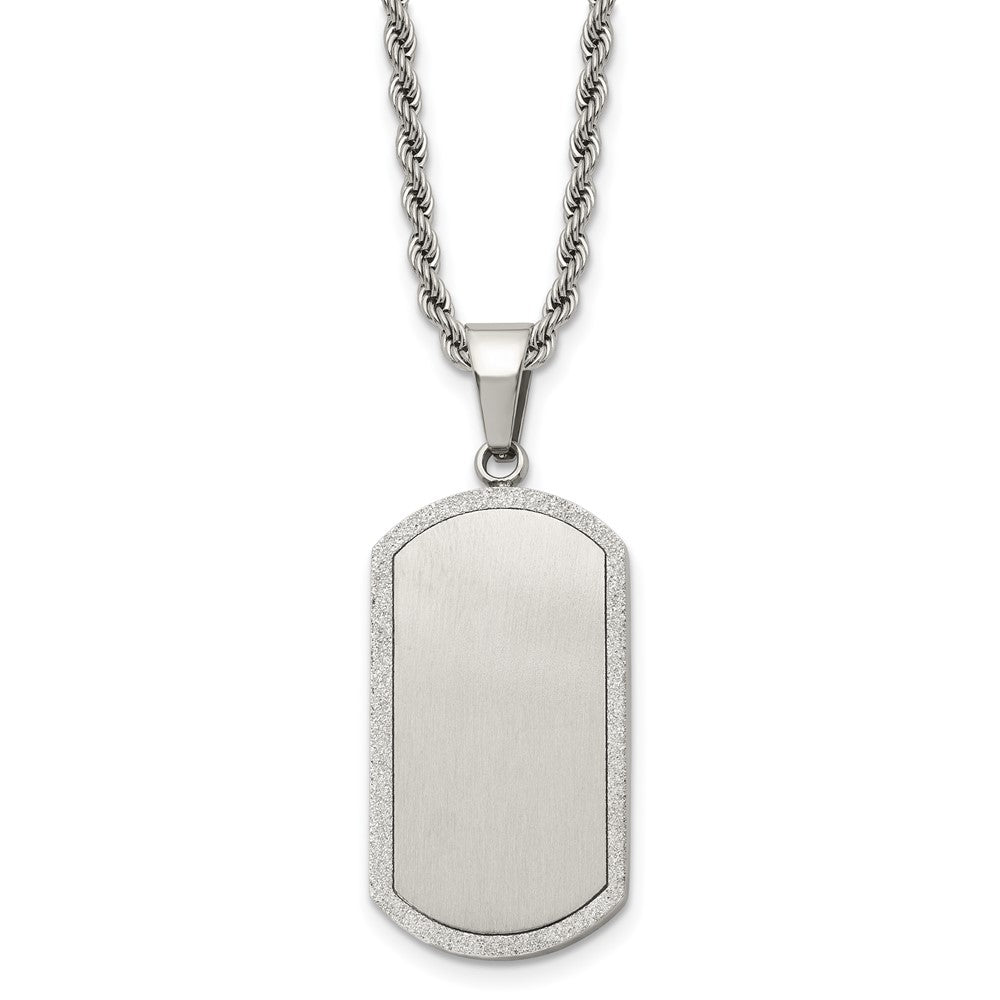 Stainless Steel Polished Laser Cut Edges Dog Tag 22in Necklace