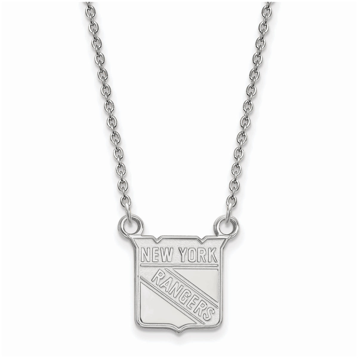 Sterling Silver Rhodium Plated NHL Rangers Small Necklace, 18 Inch