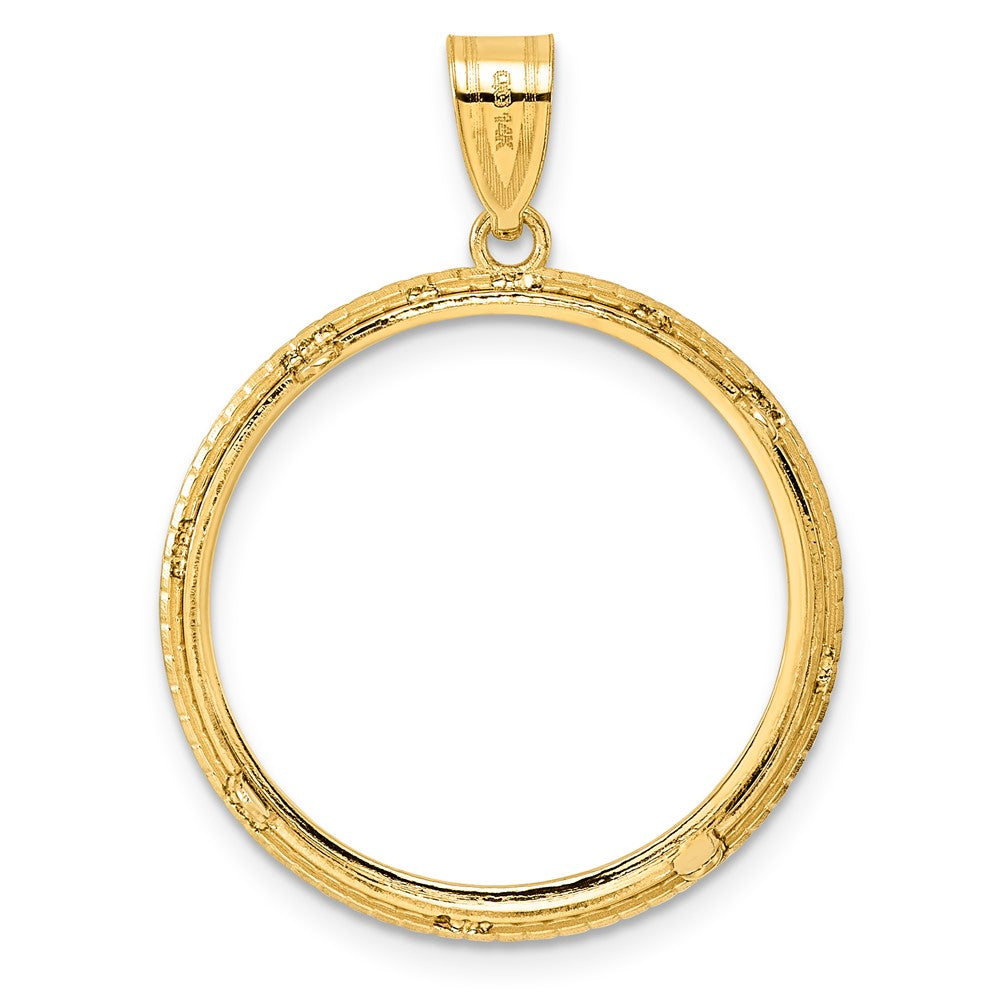 14k Polished Squares with 22.0mm Prong Coin Bezel Pendant